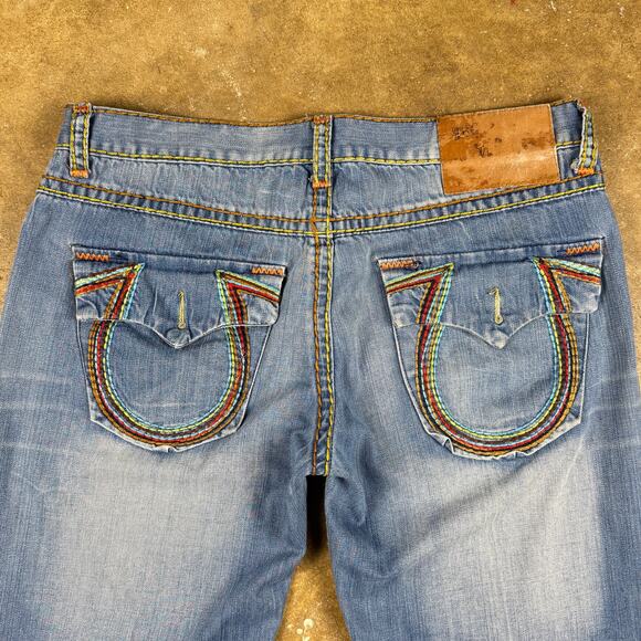 True Religion Jeans Men’s‎ 40 Rainbow Stitch Straight Leg Blue Denim Y2K - Picture 9 of 16
